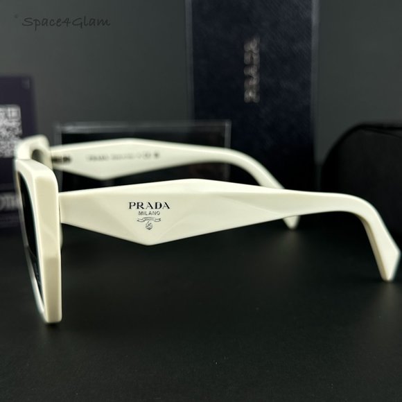 Prada PR19ZS 1425S0 Sunglasses Talc White Dark Grey Rectangle Women - Picture 3 of 8